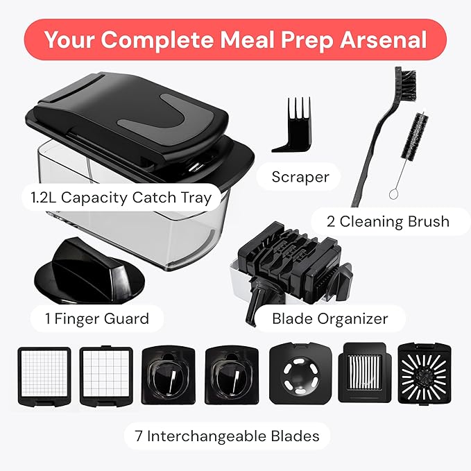 Fullstar Vegetable Chopper & Mandoline Slicer for Kitchen - Food Chopper with Container, Cheese Grater, Home Essentials & Kitchen Gadgets (7 in 1, Black)