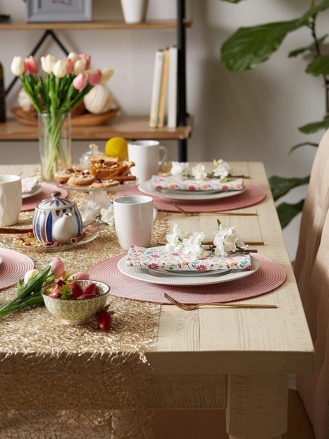 DII Classic Woven Tabletop Collection, Indoor/Outdoor Placemat Set, Round, 15" Diameter, Pink Sorbet, 6 Piece