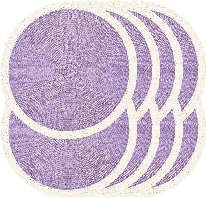 Noctiflorous Braided Round Placemats Set of 8, 15 Inch Woven Table Mats, Non-Slip Washable Place Mats for Kitchen Dining Table Decor (Mint Purple, 8)