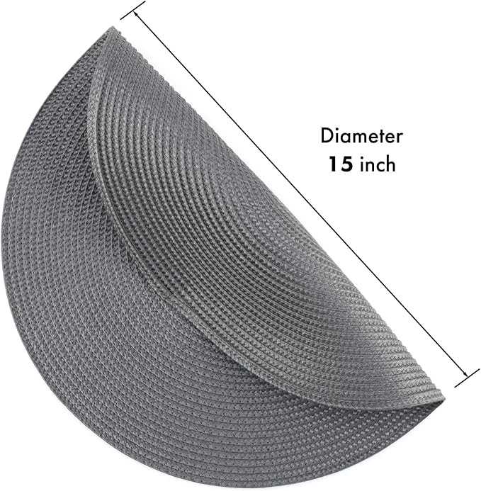 Winknowl Round Braided Placemats Set of 6 Washable Woven Heat Resistant Table Mats for Kitchen Dining Tables 15 inch Round Place Mats (Dark Gray,6pcs)