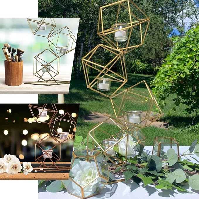 Efavormart 25.5" Tall Gold Geometric Candle Holder Set 4 Metal Geometric Centerpieces
