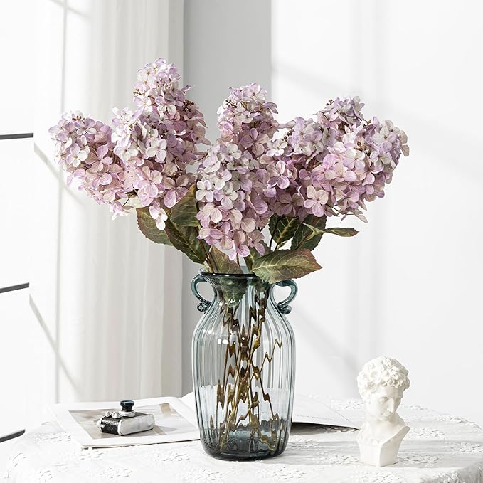 Ttranewsoo Fake Hydrangea Silk Flowers with Stems,Faux Hydrangea Artificial Flowers Purple for Home Wedding,Dried Hydrangea Artificial Flowers Bouquet Vase Decor 24"（Light Purple ） 8pcs No Vase