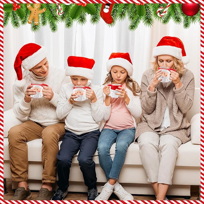 Sliner 6 Pcs Christmas Santa Coffee Mugs 16 oz Vintage Santa Claus Heads Ceramic Mug Christmas Themed Design Cup Set for Coffee Tea Hot Chocolate Xmas Holiday Gifts (Red)