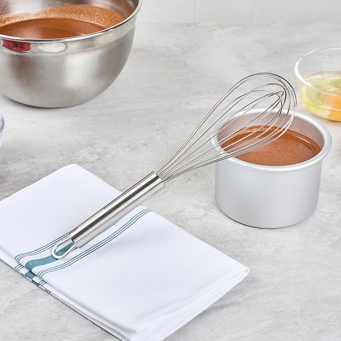 Restaurantware 11 in Stainless Steel Wire Whisk - German Standard Kitchen Balloon Whisk with Ergonomic Handle, Dishwasher Safe - Durable French Whisk for Cooking, Mixing Thick Batter and Sauce