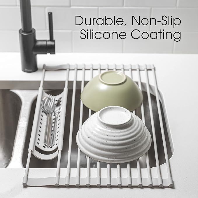 Over Sink Dish Drying Rack- Foldable Roll Up Dish Drying Rack- Portable Drying Rack for Kitchen Sink- Durable Dish Drainer- Space-Saver Kitchen and Sink Accessories- Dish Rack by Tasora (21"x13")