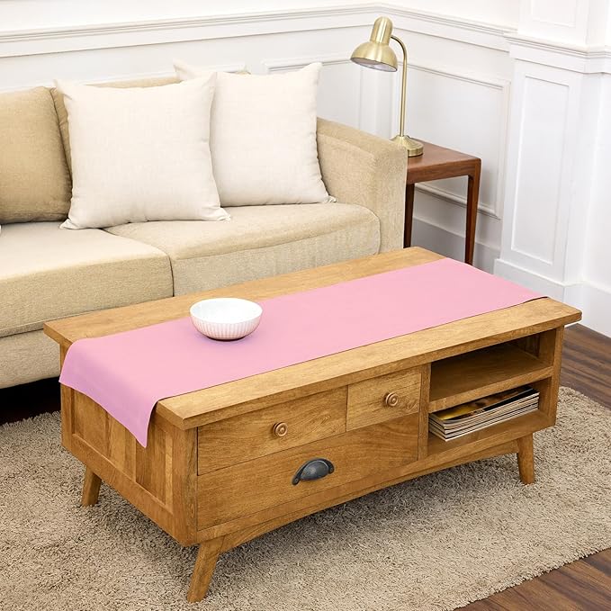 Solino Home Linen Table Runner 48 Inches - 100% Pure Linen Pink Lemonade Table Runner 14 x 48 Inch Ideal for Dresser and Coffee Tables, Spring, Summer - Fete