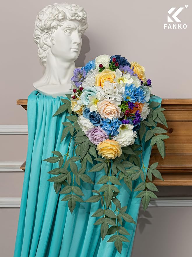 FANKO Artificial Flowers for DIY, Pastel Multicolor Faux Flowers Bouquet, Fake Rose Daisy Lily Hydrangea Silk Flowers for Vase, Home Decor, Garland, Wedding, Birthday, Party, Romantic Celebration