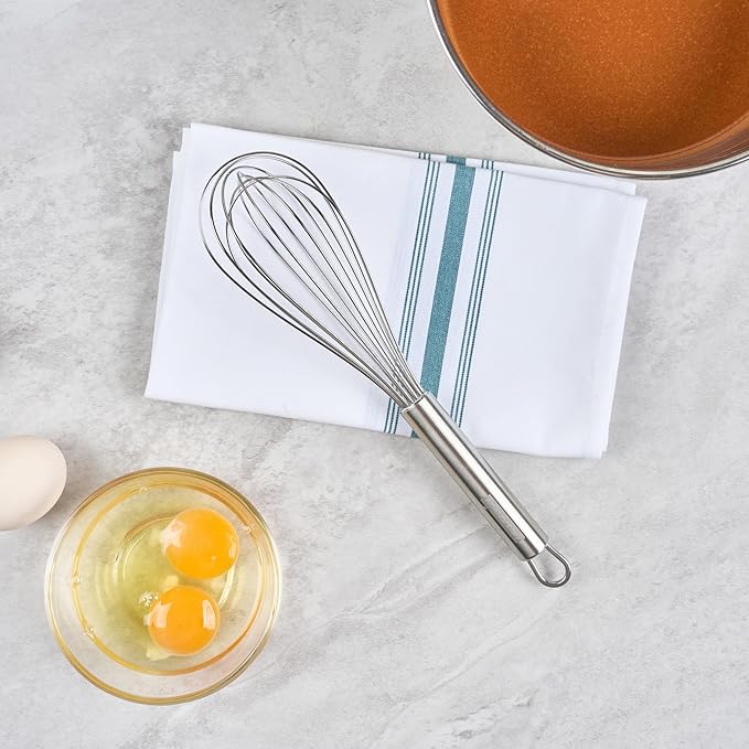 Restaurantware 11 in Stainless Steel Wire Whisk - German Standard Kitchen Balloon Whisk with Ergonomic Handle, Dishwasher Safe - Durable French Whisk for Cooking, Mixing Thick Batter and Sauce
