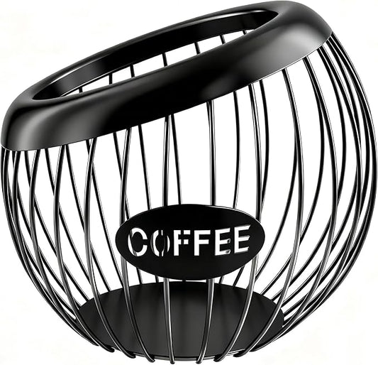 Large Capacity Metal Coffee Pod Holder - Espresso Storage Basket for Counter & Bar Station Accessories (Black)
