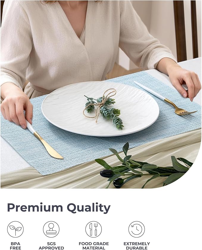 Leetaltree Soft Sky Blue Woven Placemats Set of 24 - Heat Resistant Non-Slip Place mats for Dining Table, Washable Durable PVC Vinyl Woven Table Mats(Sky Blue, 24)