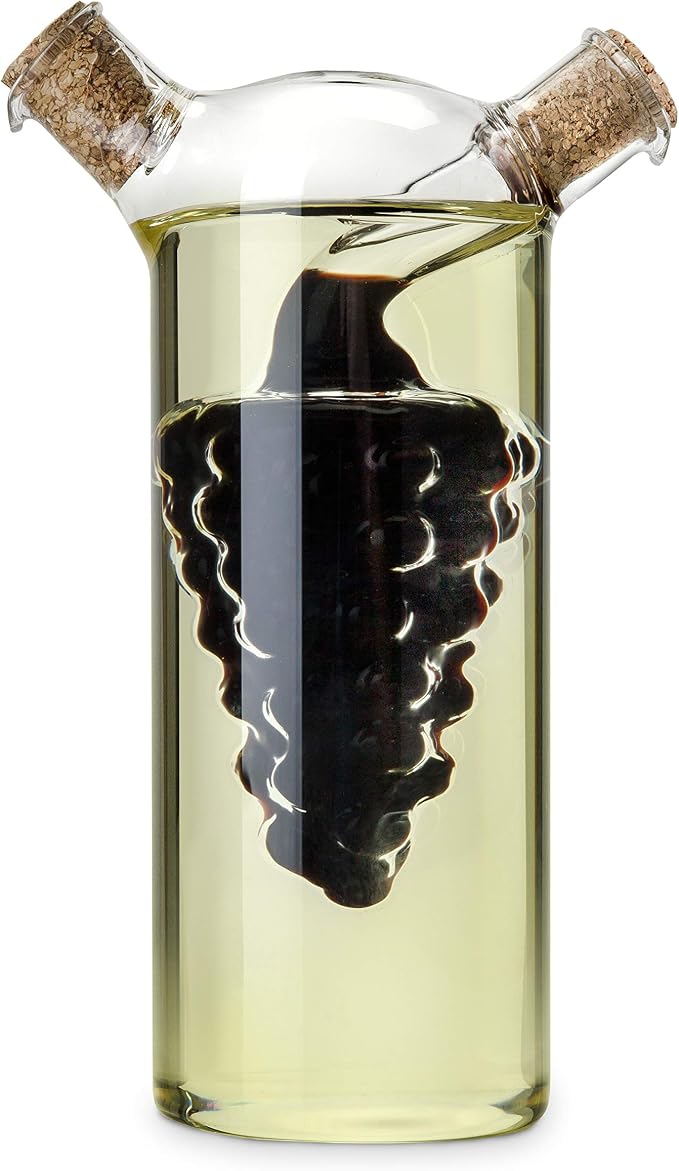Twine 2-In-1 Oil and Vinegar Cruet Bottle with Cork Stoppers, Olive Oil and Balsamic Vinegar Dispenser, Hand Blown Glass, Pack of 1