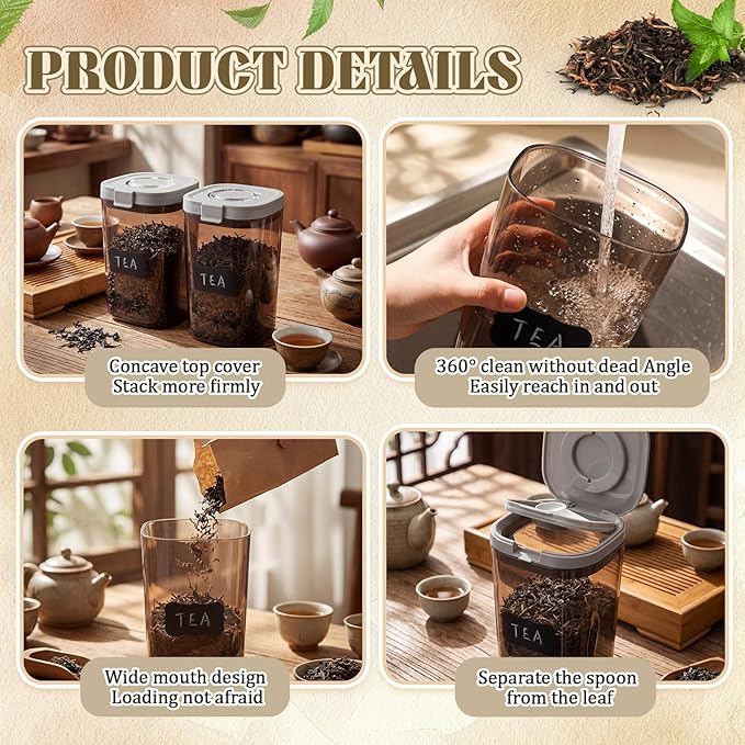 Suclain 2 Pack 60oz Airtight Coffee Canisters Light Blocking Tea Storage Containers with Scoop, Airtight Food Jars for Loose Leaf Tea, Sugar, Formula, Coffee Bean, with Chalk Marker & 8 Stickers