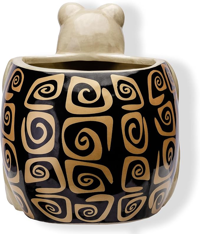 Turtle Kitchen Utensil Holder - Sea Turtle Storage Crock - Tortoise Home Decorations - Gift Decor - Office Holiday Theme Party Accessories - Lucky Gold Spirals