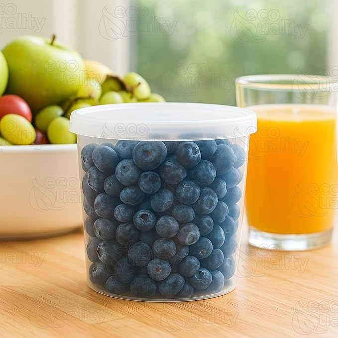 EcoQuality 24oz Clear Round Plastic Container with Lid - Disposable and Reusable Storage Containers for Leftovers, Meal Prep, Takeout, Catering, Picnics and Everyday Use (15)