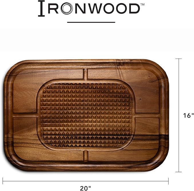 Ironwood Gourmet Gansevoort Large Carving Board, 16" x 24" Acacia Reversible Wood Cutting Board with Juice Groove and Grip Pad