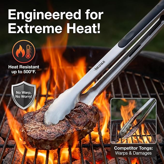 Kona Premium Stainless-Steel Locking Grill Tongs 17 inch, Sturdy, Heavy Duty Tongs - Great for Cooking, Grilling, and Barbecue (BBQ) [Set of 2]