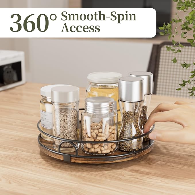 LAMU 12'' Lazy Susan Organizer for Table Top,Wooden Lazy Susan Turntable for Cabinet,Kitchen,Spice Organization,Bathroom Vanity,Rotating Pantry Storage for Table Decor