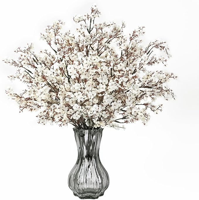 Waipfaru 6 Pcs Fake Flowers Babys Breath Silk, Real Touch White Artificial Flowers Bulk with Bendable Stems, White Faux Flowers Babys Breath for Spring Summer Wedding Valentine's Day Party Table Decor