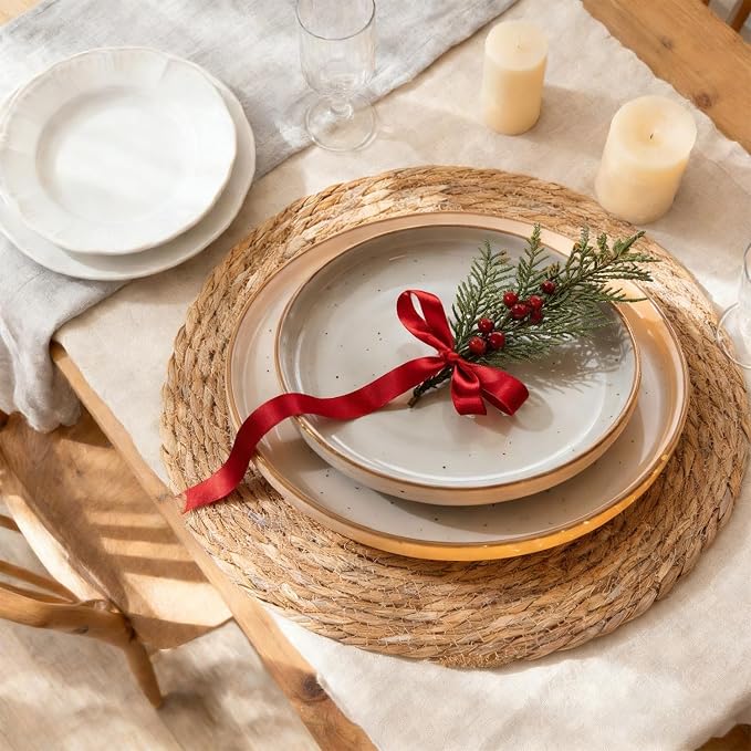 Round Woven Placemats Set of 6, 13 Inch Boho Rattan Placemats, Rattan Chargers for Dinner Plates Natural Farmhouse Rustic Wicker Placemat for Dining Table Decor