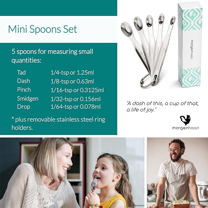 Stainless Steel Mini Measuring Spoons Set - Heavy Duty, 5-Piece Set - For Powders, Supplements, Herbs, Spices, Extracts - Dishwasher-safe - Professional Metal Kitchen Utensils By Morgenhaan