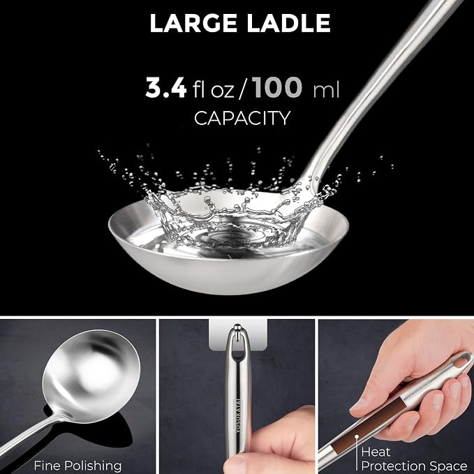 Yosukata 17" Wok Spatula and Ladle Skimmer Spoon - Stainless Steel Cooking Utensils Set of 3-304 Stainless Steel Kitchen Utensils Set - Dishwasher Safe Wok Accessories - Wok Utensils - Cooking Tools