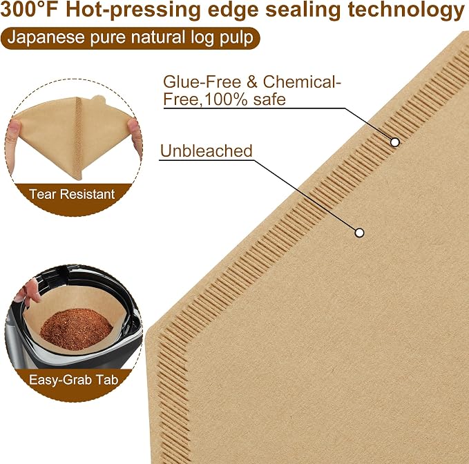 220 Count #4 Cone Coffee Filters, Tear-Resistant, Unbleached Natural | Coffee Filters Compatible with 8-12 Cup Coffee Makers, Drip and Pour-Over