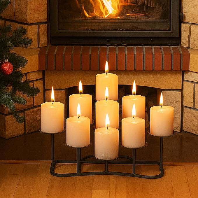 Smtyle Fireplace Candelabra Candle Holder - Modern Multi-Tier Black Matte Candelabra Centerpiece, Geometric Design with Stable Base for Pillar Candles, Perfect for Minimalist Home