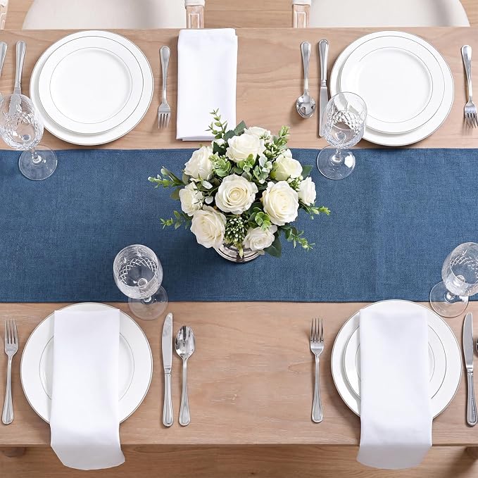 Artoid Mode Navy Blue Table Runner, Seasonal Summer Fall Washable Kitchen Dining Table Decoration for Home Party Decor 13x90 Inch