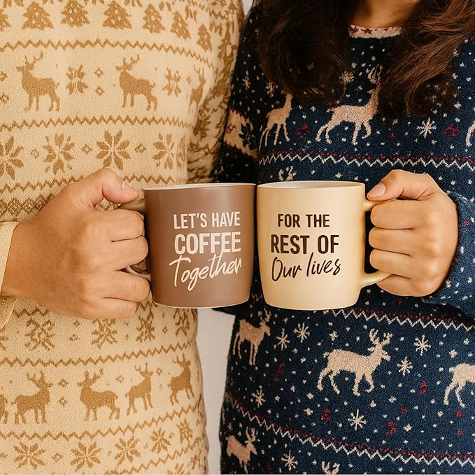 Triple Gifffted Let's Have Coffee Together Coffee Mug Set, Engagement Wedding Gifts for Couple, Bride and Groom Newlywed Bridal Shower, His and Hers, Mr and Mrs, Christmas, Valentine’s, Ceramic 13Oz