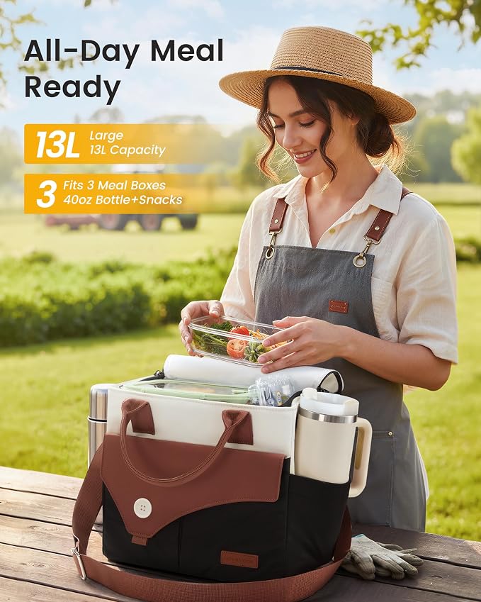 LOVEVOOK Insulated Lunch Bag for Women, Wide Opening Leakproof Cooler Bag with Cup Holder and Shoulder Strap, Adult Large Lunch Box for Work Teacher Nurse