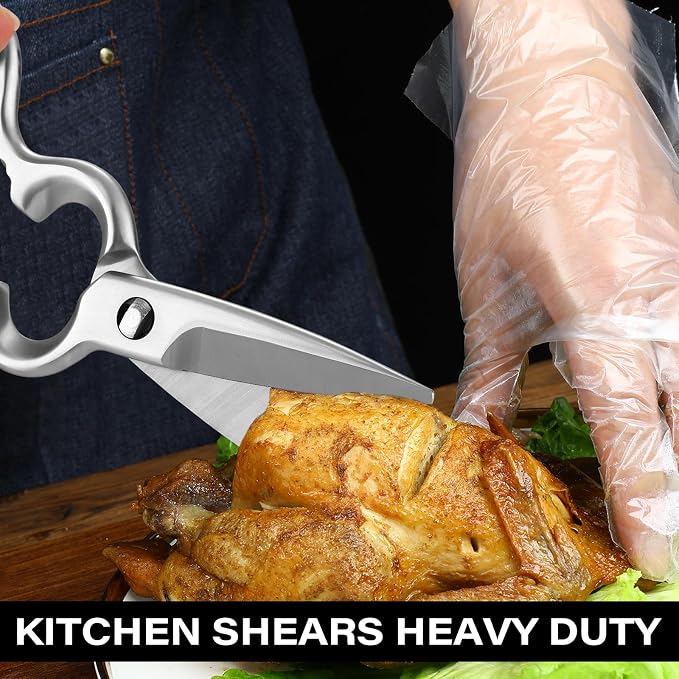Upgraded Version of Detachable Kitchen Scissors Full-Steel Forged Stainless Steel Kitchen Shears Come Apart, Professional Chef Shears Food Scissors for Pizza Meat Bone Cutting Heavy Duty, Silver