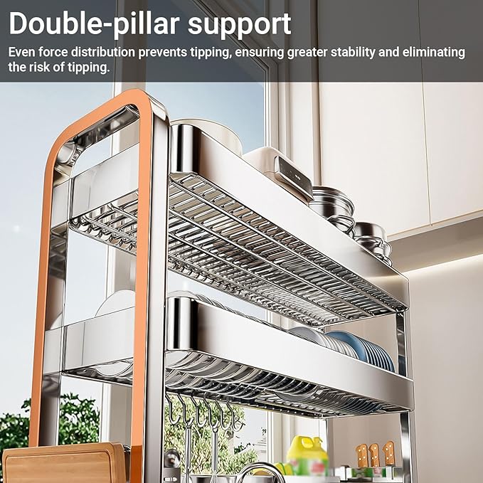 Over The Sink Dish Drying Rack, 304 Stainless Steel 2 Tier Racks, Drainer Drying Rack Kitchen Counter,strainers for Kitchen, Glasses(86cm/33.8in)