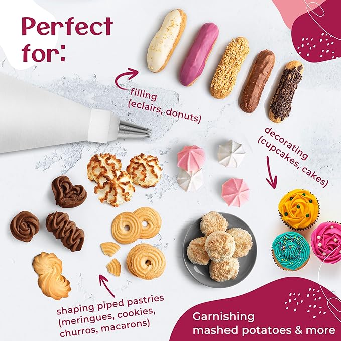 Large Piping Bags and Tips Set - XL Icing Tips - Large Piping Tips Set with Reusable Piping Bag (16 inch) - Decorating Tips for Cupcakes, Cakes, Cookies, Churros, Meringue, etc.