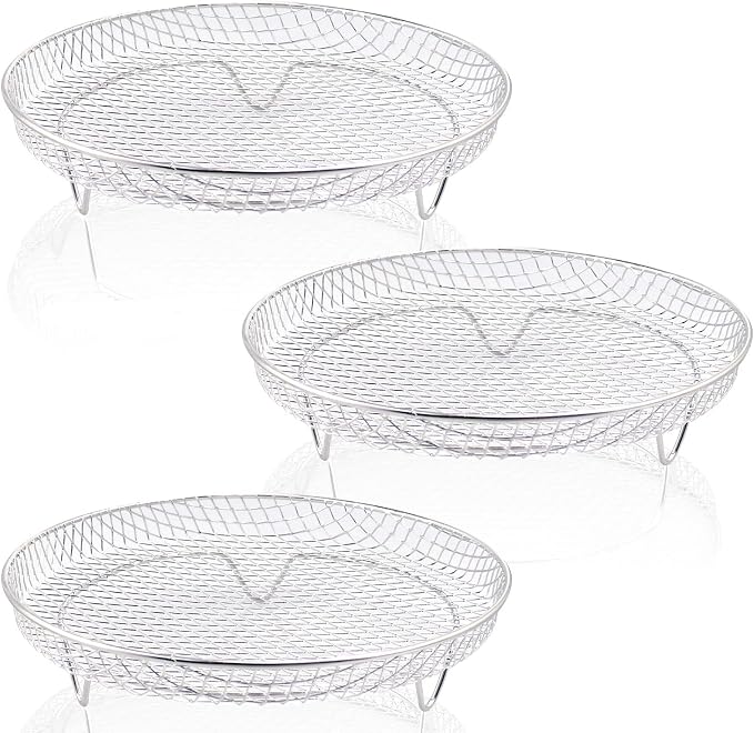 8 inch Air Fryer Racks, Air Fryer Universal Accessories, Baking Rack,Round Stackable Grill, Food-Grade Stainless Steel Kitchen Household, Fit all 4.2QT - 5.8QT air fryer,Oven - 3 Pack