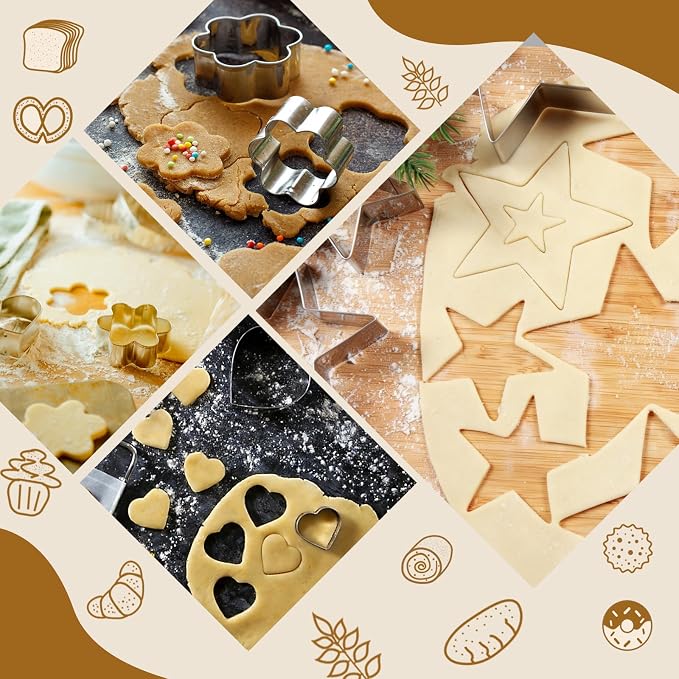 Ninsula Cookie Cutters 20P, Stainless Steel Cookie Cutters Variety Pack, Heart, Flower, Round, Star Shapes Clay Molds for Baking, Art Crafting or Party Decorations