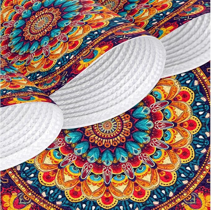 Round Placemats Set of 4, Colorful Boho Pattern Woven Placemats Mats Non-Slip Heat Resistant Washable Table Mats Round Braided Place for Farmhouse Kitchen Dining Party Decor 15in
