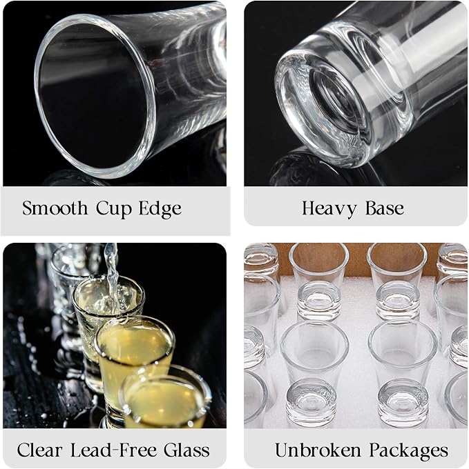 18 Pack Shot Glasses, 2 OZ Heavy Base Clear Shot Cups for Whiskey, Tequila, Vodka, Espresso - Durable Glasses Drinking Set for Home, Bars & Parties