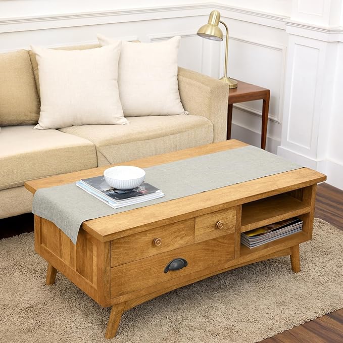 Solino Home Linen Table Runner 48 Inches - 100% Pure Linen Oyster Grey Table Runner 14 x 48 Inch Ideal for Dresser and Coffee Tables - Spring, Summer - Athena