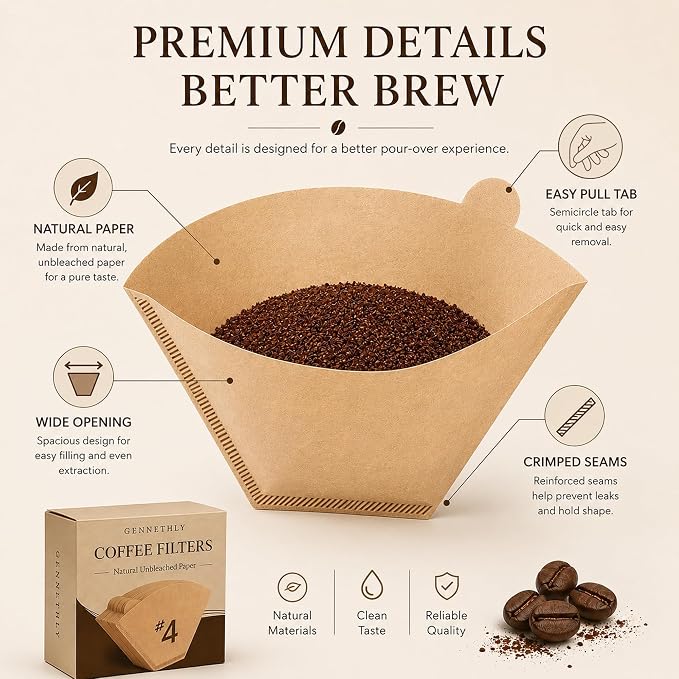300 Count Coffee Filters #4 Cone Paper Unbleached, Disposable Cone Coffee Filters 8-12 Cup, Number 4 Coffee Paper Filters Fits For Pour Over and Compatible with Drip Coffee Maker