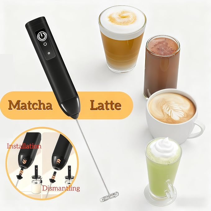Digead Rechargeable Milk Frother Handheld, 3 Speeds Electric Whisk with 2 Detachable Whisks, USB Coffee Frother Foam Maker for Coffee Latte Cappuccino Matcha, Black