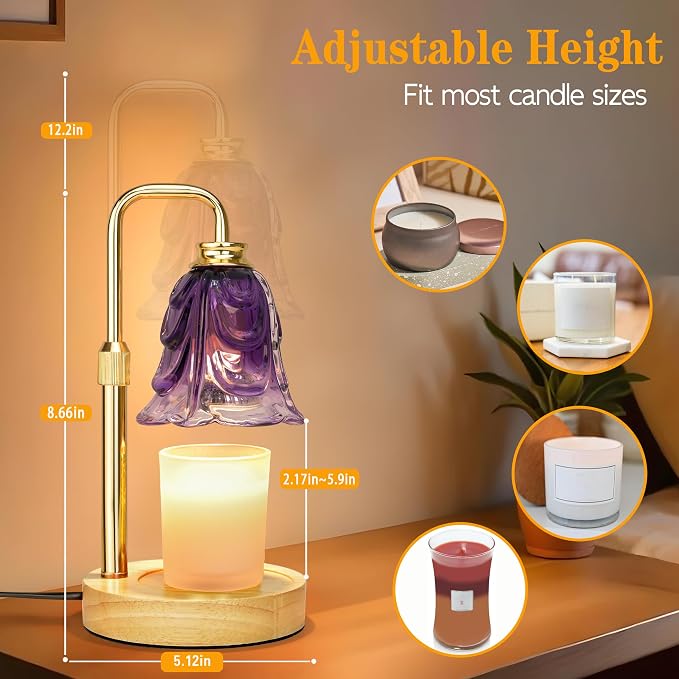 XJZJY Candle Warmer Lamp with Timer Dimmer, Adjustable Height Purple Candle Wax Warmer, Christmas Birthday Gift for Mom Women, House Warming Gifts for New Home Bedroom Decor,Gradient Purple