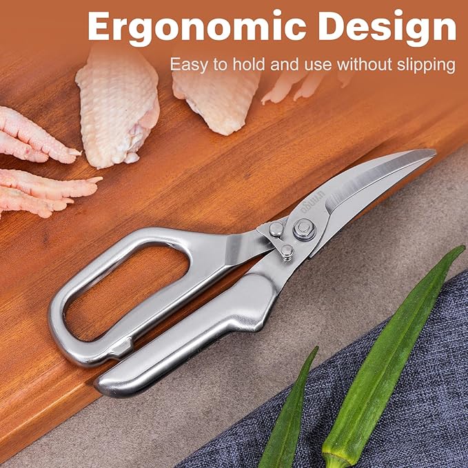 LIVINGO Kitchen Scissors - Heavy Duty Poultry Shears Sharp Cutting Food Chicken Bone Meat Vegetable for Cooking, Multipurpose Stainless Steel Utility Scissors, Safety Lock