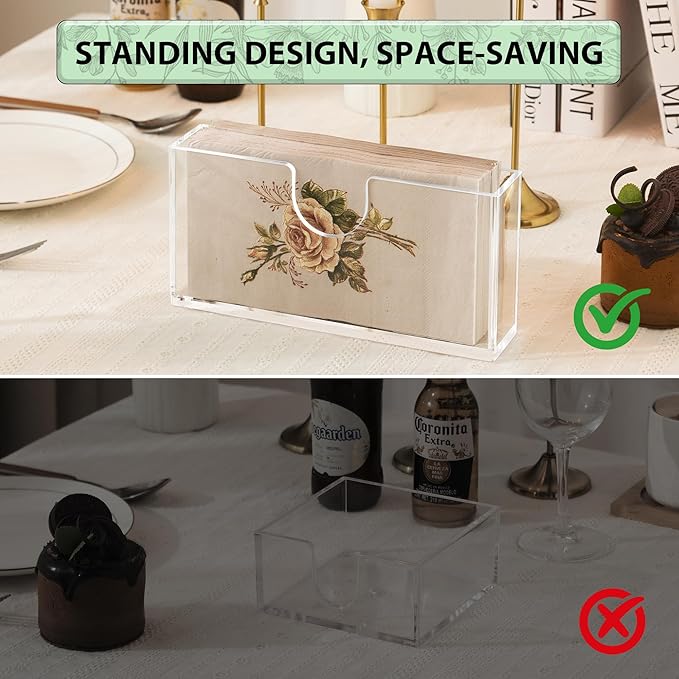 Clear Acrylic Napkin Holder for Table, Elegant Non-Slip Guest Towel Tray for Bathroom, Waterproof Vertical Tissue Dispenser for Kitchen Dining Bar Rounded Corners
