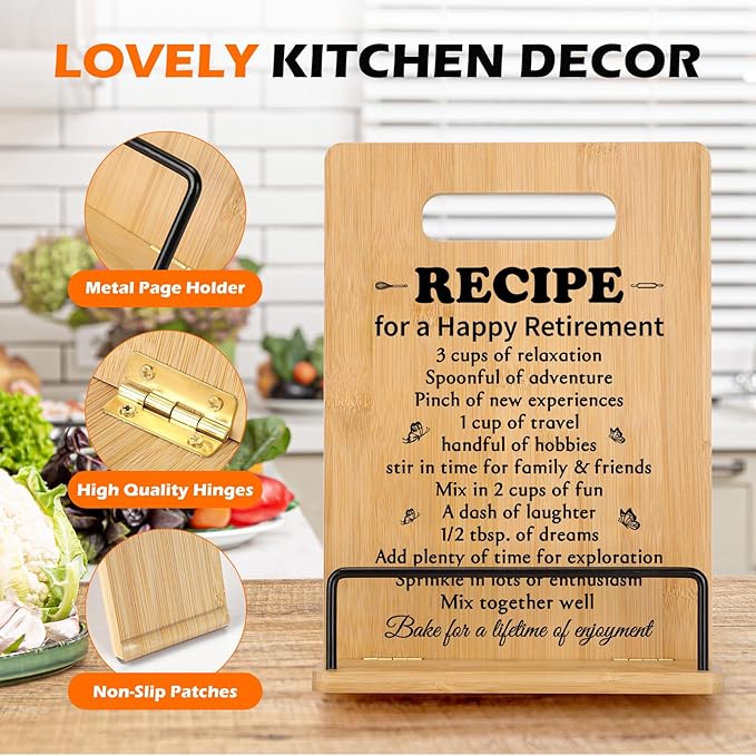 Retirement Gifts for Woman Cookbook Stand, Best Retiremen Gifts for Woman 2026, Happy Retirement Gifts for Women Men Mom Teacher Nurse Coworkers Retirees, Funny Retired Gifts Recipe Book Holder