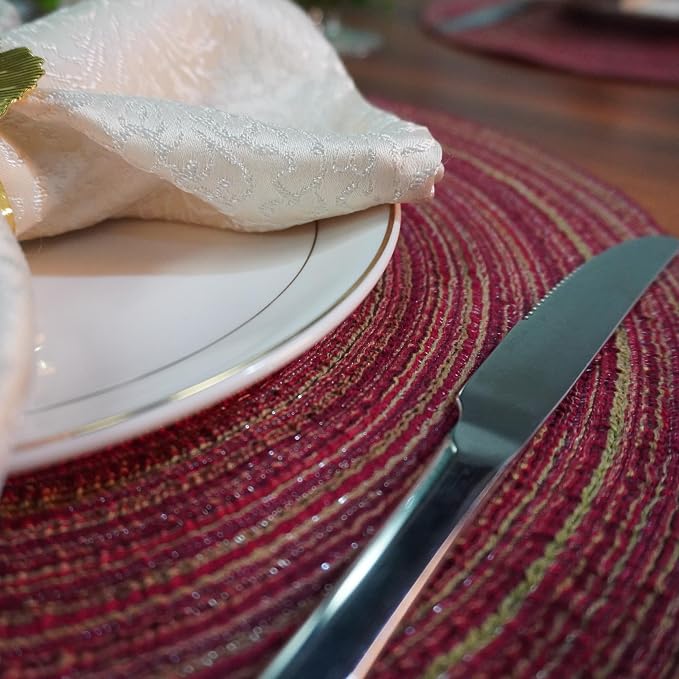 WAZAIGUR Red-A，Placemats,Round Placemats for Dining Table Set of 4 Woven Heat Resistant Non-Slip Kitchen Table Mats Diameter 14 Inch(Wine)