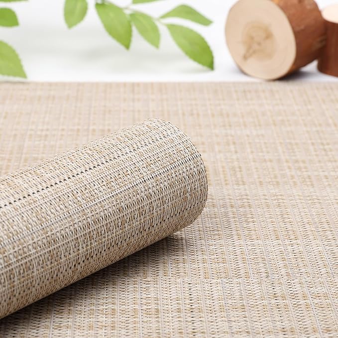 Myir JUN Placemats Set of 8, Vinyl Woven Placemats Place Mats Indoor Set of 8 Washable Table Mats Non-Slip Place mats for Dining Table (Beige, Set of 8)