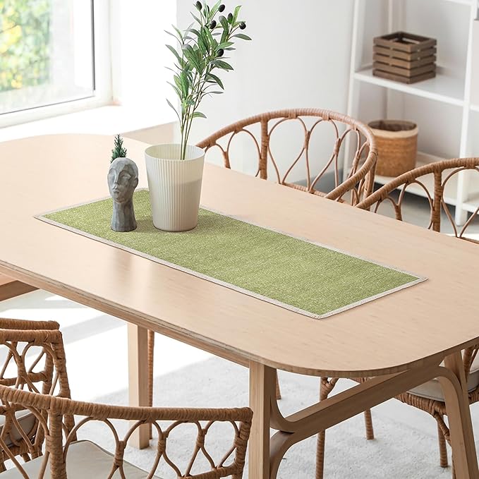 Hausattire Table Runner Cotton Frayed Boho 12x36 Inches | Fall Table Center Piece for Party Table Top Decoration Washable Farmhouse, Wedding,Easter Spring CollectionNubby Cotton - Green
