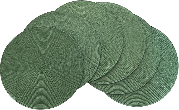 Winknowl 15 Inch Round Braided Placemats Set of 6, Washable Cotton Polyester Table Mats, Heat Resistant Non-Slip Place Mats for Kitchen Dining Table Decor (Olive,6pcs)
