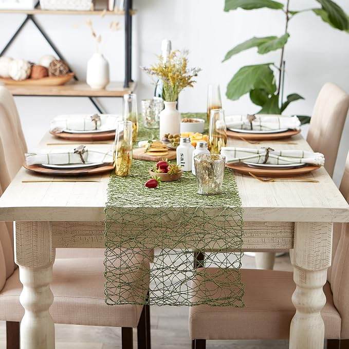 DII Woven Paper Tabletop Collection Holiday or Event Decor, Table Runner, 14x72, Dark Green