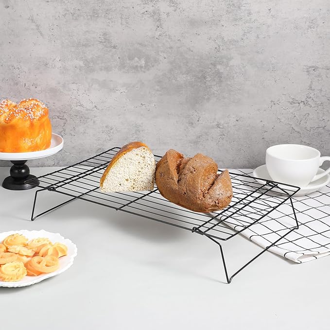4 Pcs Stackable Cooling Racks, Heavy Duty Iron Wire Baking Rack Set, 15.7 x 9.8 Inch for Cooking, Roasting, Grilling, Oven and Dishwasher Safe, Black
